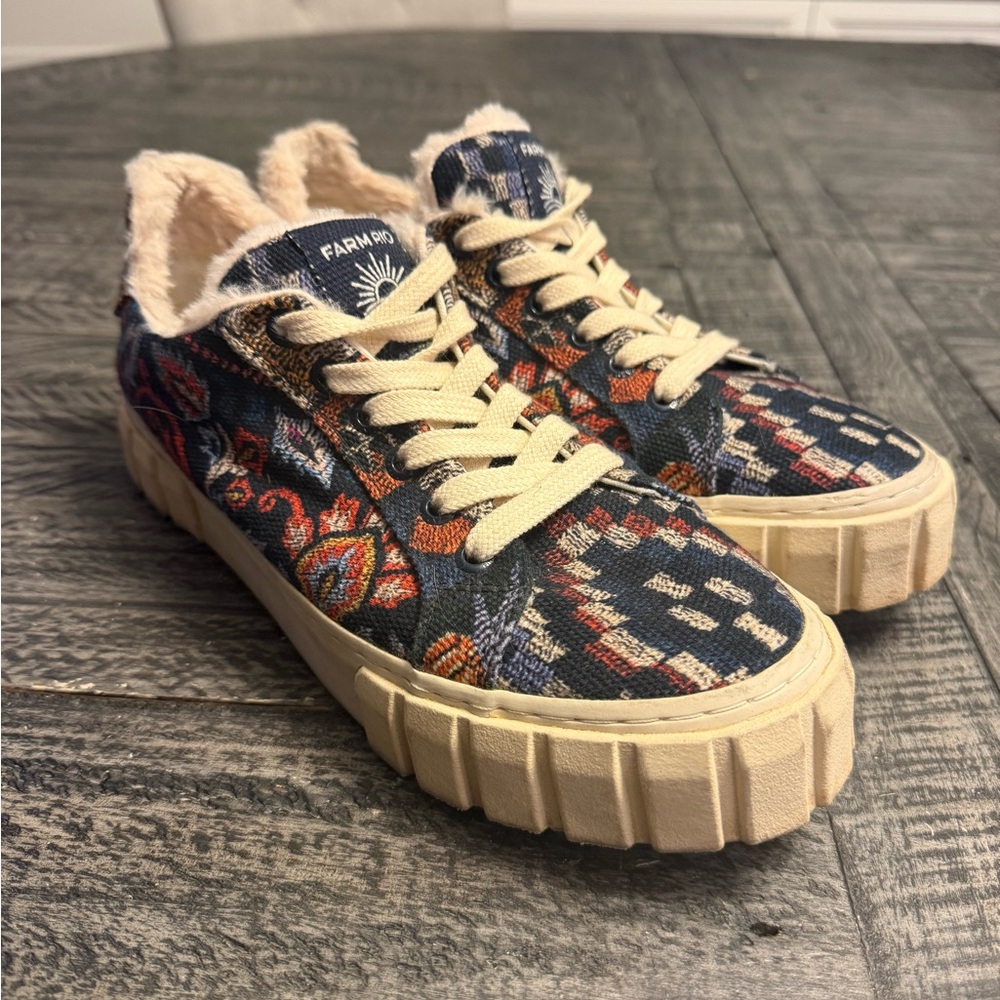 FARM Rio Floral Patchwork Low-Top Sneakers in Navy and Cream